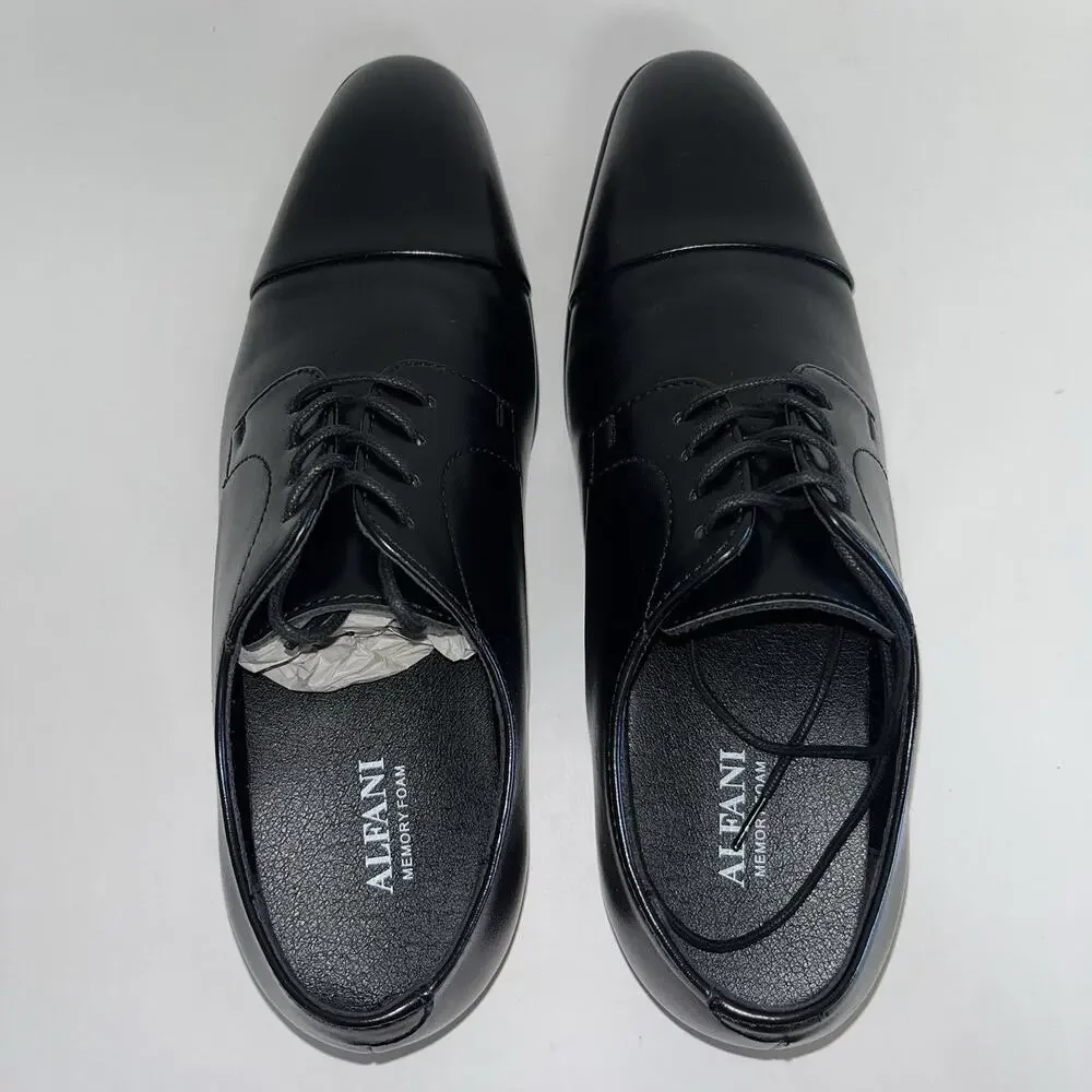 Alfani Quinn Men’s Black Leather Dress Oxfords Size 8.5M Cap Toe
